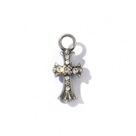 Imagen de 1 Unidad Respetuoso del Medio Ambiente 304 Acero Inoxidable Religión Colgantes Plata Antigua Cruz Flor de Iris Micro Pave Transparente Rhinestone 24mm x 11mm