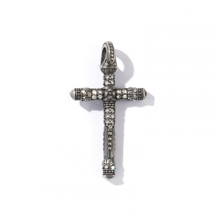 Imagen de 1 Unidad Respetuoso del Medio Ambiente 304 Acero Inoxidable Religión Colgantes Plata Antigua Cruz Micro Pave Transparente Rhinestone 4.4cm x 2.5cm