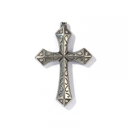 Imagen de 1 Unidad Respetuoso del Medio Ambiente 304 Acero Inoxidable Religión Colgantes Plata Antigua Cruz Corazón Micro Pave Transparente Rhinestone 6.1cm x 4.1cm