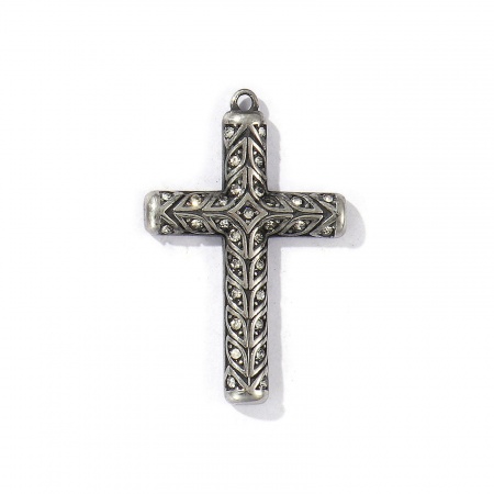Imagen de 1 Unidad Respetuoso del Medio Ambiente 304 Acero Inoxidable Religión Colgantes Plata Antigua Cruz Micro Pave Transparente Rhinestone 3.9cm x 2.5cm