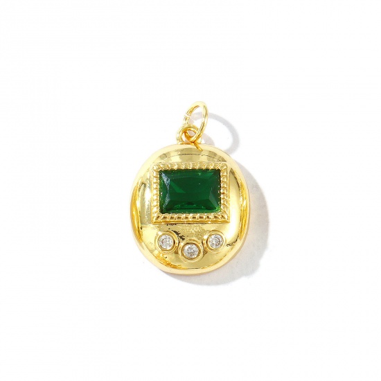 Bild von 1 Stück Umweltfreundlich Messing Geometrisch Charms 18K Echtgold plattiert Oval Smaragd Strassstein 22mm x 14mm