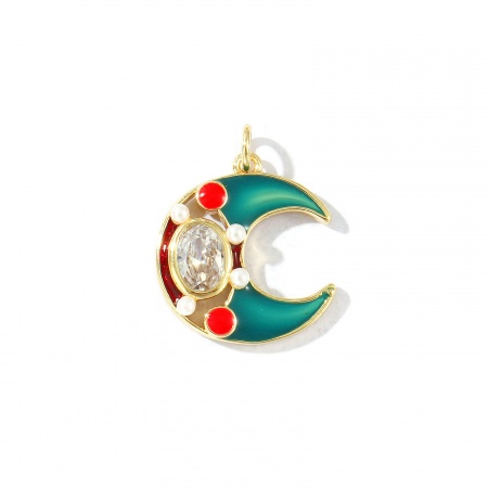 Imagen de 1 Unidad Respetuoso del Medio Ambiente Latón Galaxia Colgantes 18K Oro Real Chapado Multicolor Esmalte Luna Media Acrílico Imitación de Perla Transparente Rhinestone 23mm x 18mm