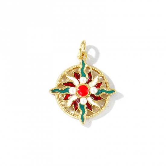 Bild von 1 Stück Umweltfreundlich Messing Galaxis Charms 18K Echtgold plattiert Bunt Emaille Stern Acryl Imitat Perle 23mm x 18mm