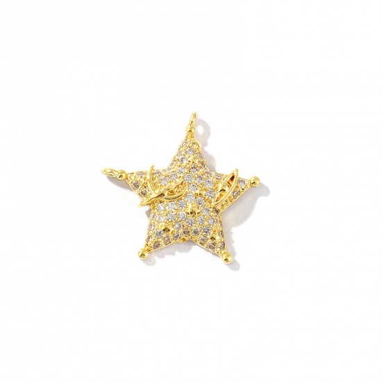 Imagen de 1 Unidad Latón Galaxia Colgantes Chapado en Oro de 18K Estrellas de cinco puntos Claro Circón Artificial 19mm x 19mm