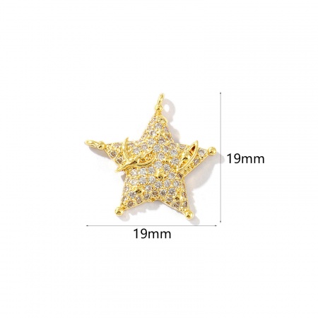 Imagen de 1 Unidad Latón Galaxia Colgantes Chapado en Oro de 18K Estrellas de cinco puntos Claro Circón Artificial 19mm x 19mm