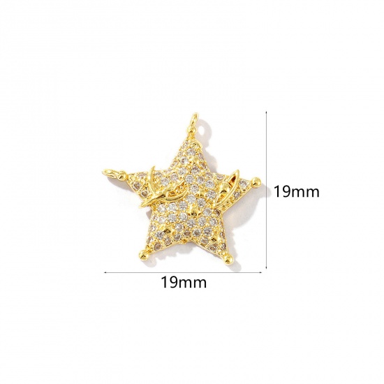 Imagen de 1 Unidad Latón Galaxia Colgantes Chapado en Oro de 18K Estrellas de cinco puntos Claro Circón Artificial 19mm x 19mm