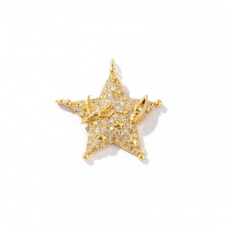 Imagen de 1 Unidad Latón Galaxia Colgantes Chapado en Oro de 18K Estrellas de cinco puntos Claro Circón Artificial 25mm x 24mm