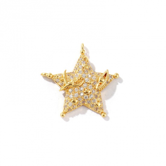Imagen de 1 Unidad Latón Galaxia Colgantes Chapado en Oro de 18K Estrellas de cinco puntos Claro Circón Artificial 25mm x 24mm