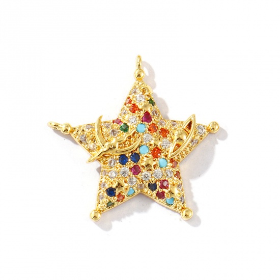 Imagen de 1 Unidad Latón Galaxia Colgantes Chapado en Oro de 18K Estrellas de cinco puntos Multicolor Circón Artificial 25mm x 24mm