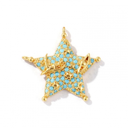 Imagen de 1 Unidad Latón Galaxia Colgantes Chapado en Oro de 18K Estrellas de cinco puntos Azul Circón Artificial 25mm x 24mm
