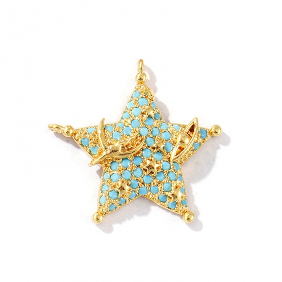 Imagen de 1 Unidad Latón Galaxia Colgantes Chapado en Oro de 18K Estrellas de cinco puntos Azul Circón Artificial 25mm x 24mm