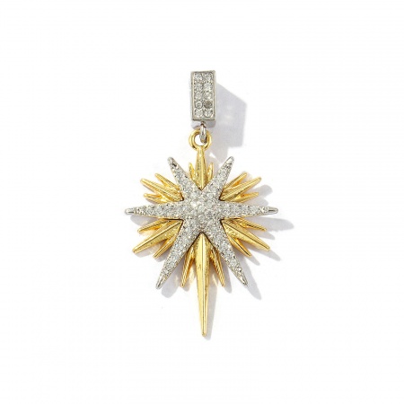 Imagen de 1 Unidad Latón Galaxia Colgantes Chapado en Oro de 18K & Platino Chapado Estrella Dos Colores Claro Circón Artificial 3.6cm x 2.1cm