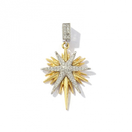 Bild von 1 Stück Messing Galaxis Anhänger 18K Vergoldet & Platin Plattiert Stern Mixefarbe Klar Kubischer Zirkon 3.6cm x 2.1cm