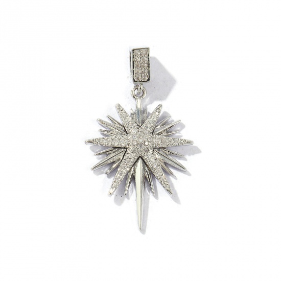 Bild von 1 Stück Messing Galaxis Anhänger Platin Plattiert Stern Micro Pave Klar Kubischer Zirkon 3.6cm x 2.1cm