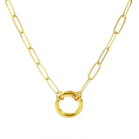 Picture of 1 Piece Brass Simple Paperclip Link Chain Charm Holder Necklace 18K Gold Plated Round 47cm(18.5") + 5cm(2") long, Chain Size: 5mm