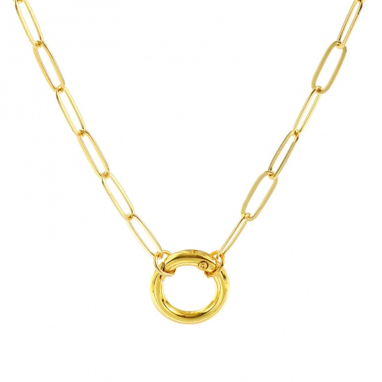 Picture of 1 Piece Brass Simple Paperclip Link Chain Charm Holder Necklace 18K Gold Plated Round 47cm(18.5") + 5cm(2") long, Chain Size: 5mm