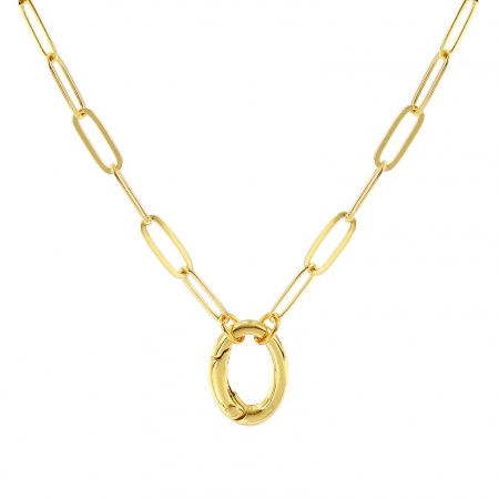 Picture of 1 Piece Brass Simple Paperclip Link Chain Charm Holder Necklace 18K Gold Plated Oval 47cm(18.5") + 5cm(2") long, Chain Size: 5mm