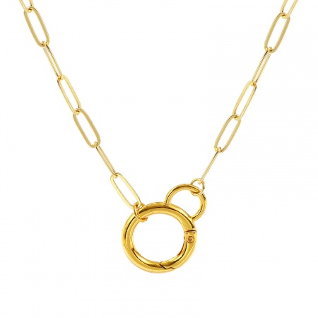Picture of 1 Piece Brass Simple Paperclip Link Chain Charm Holder Necklace 18K Gold Plated Round 48cm(18.9") + 5cm(2") long, Chain Size: 5mm