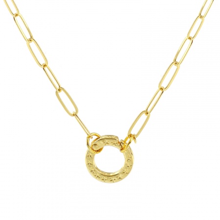 Picture of 1 Piece Brass Simple Paperclip Link Chain Charm Holder Necklace 18K Gold Plated Round 47cm(18.5") + 5cm(2") long, Chain Size: 5mm