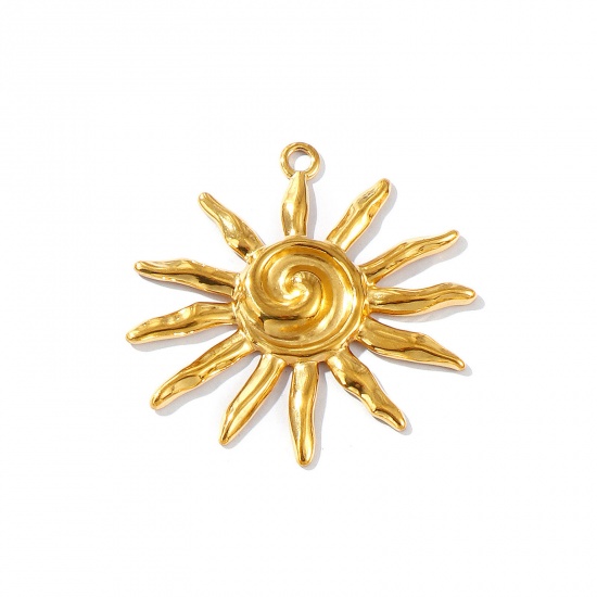 Picture of 1 Piece Eco-friendly PVD Vacuum Plating Waterproof Anti-Tarnish Hypoallergenic 304 Stainless Steel Galaxy Pendants 18K Real Gold Plated Sun 4.7cm x 4.6cm