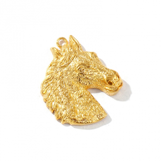 Picture of 1 Piece Eco-friendly PVD Vacuum Plating Waterproof Anti-Tarnish Hypoallergenic 304 Stainless Steel West Cowboy Pendants 18K Real Gold Plated Horse Animal 4.6cm x 3.8cm