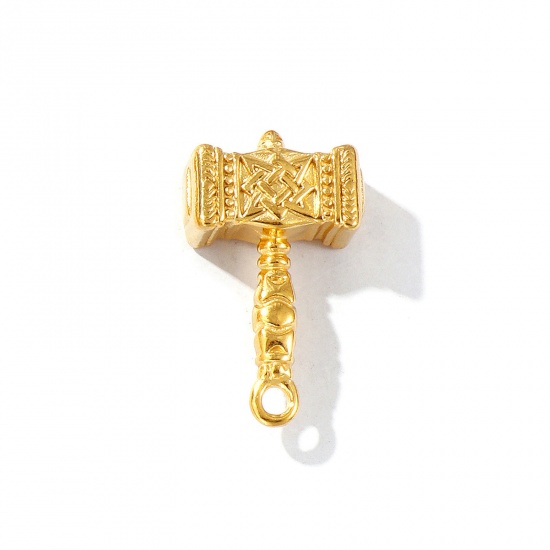 Picture of 1 Piece Eco-friendly PVD Vacuum Plating Waterproof Anti-Tarnish Hypoallergenic 304 Stainless Steel Pendants 18K Real Gold Plated Hammer 3D 4.1cm x 2.4cm