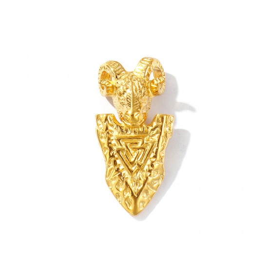 Picture of 1 Piece Eco-friendly PVD Vacuum Plating Waterproof Anti-Tarnish Hypoallergenic 304 Stainless Steel Pendants 18K Real Gold Plated Sheep Animal Arrowhead 3D 4.9cm x 2.4cm