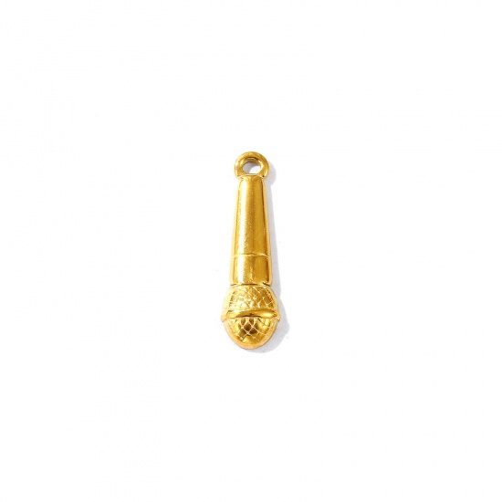 Picture of 1 Piece Eco-friendly PVD Vacuum Plating Waterproof Anti-Tarnish Hypoallergenic 304 Stainless Steel Music Charms 18K Real Gold Plated Microphone 20mm x 6mm