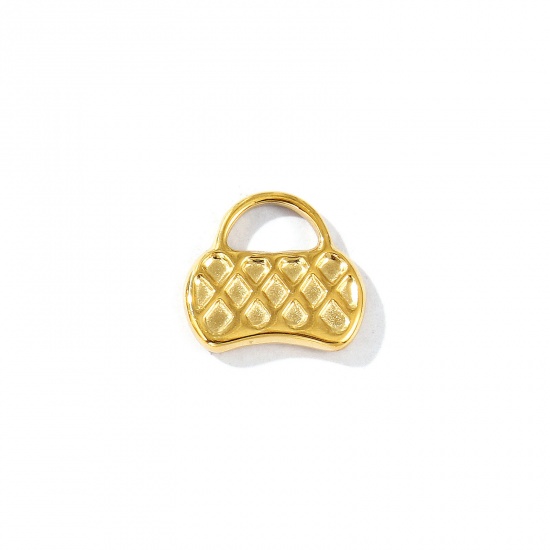Picture of 1 Piece Eco-friendly PVD Vacuum Plating Waterproof Anti-Tarnish Hypoallergenic 304 Stainless Steel Clothes Charms 18K Real Gold Plated Handbag 14mm x 13mm