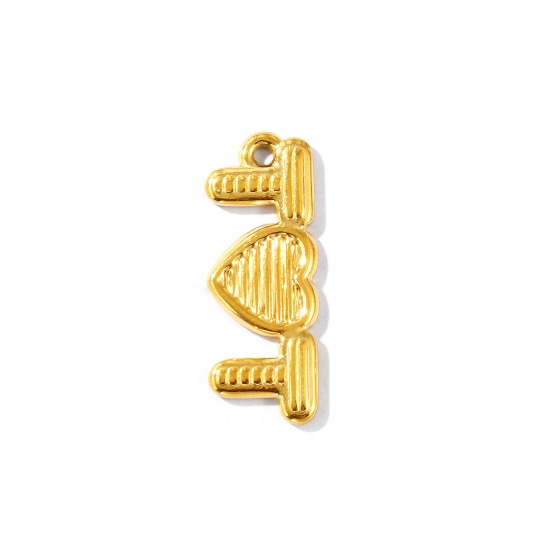 Picture of 1 Piece Eco-friendly PVD Vacuum Plating Waterproof Anti-Tarnish Hypoallergenic 304 Stainless Steel Valentine's Day Charms 18K Real Gold Plated Heart 28mm x 10.5mm