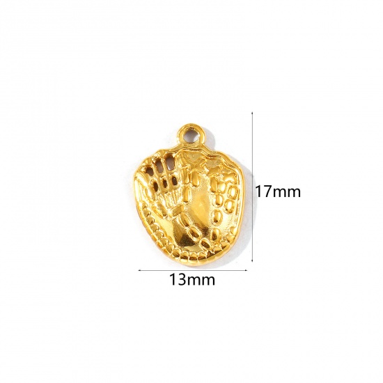 Picture of 1 Piece Eco-friendly PVD Vacuum Plating Waterproof Anti-Tarnish Hypoallergenic 304 Stainless Steel Sport Charms 18K Real Gold Plated Glove 17mm x 13mm