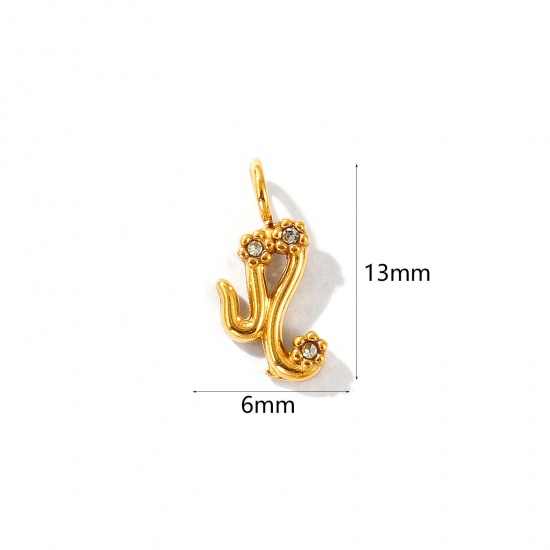 Picture of 2 PCs Eco-friendly PVD Vacuum Plating 304 Stainless Steel Charms 18K Gold Plated Leo Sign Of Zodiac Constellations Micro Pave Clear Rhinestone 13mm x 6mm