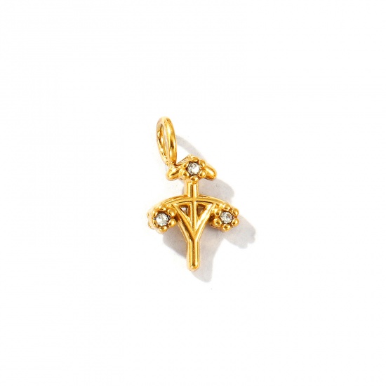 Picture of 2 PCs Eco-friendly PVD Vacuum Plating 304 Stainless Steel Charms 18K Gold Plated Sagittarius Sign Of Zodiac Constellations Micro Pave Clear Rhinestone 12mm x 7mm