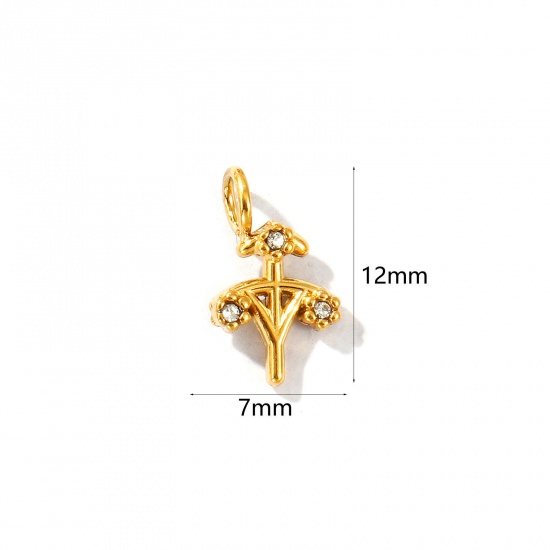 Picture of 2 PCs Eco-friendly PVD Vacuum Plating 304 Stainless Steel Charms 18K Gold Plated Sagittarius Sign Of Zodiac Constellations Micro Pave Clear Rhinestone 12mm x 7mm