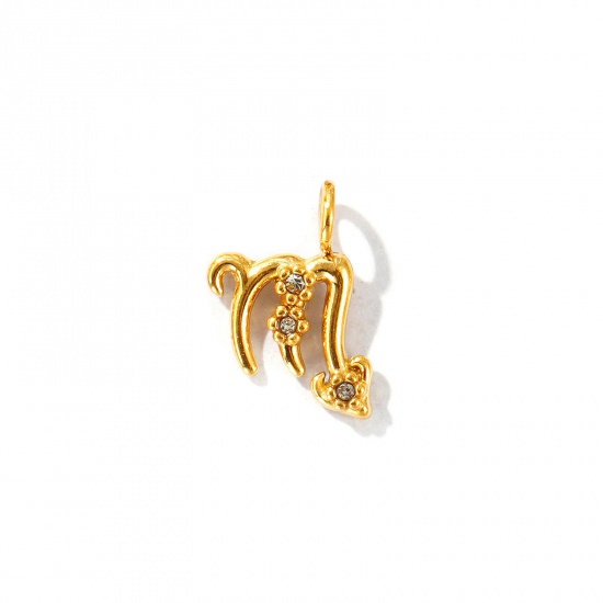 Picture of 2 PCs Eco-friendly PVD Vacuum Plating 304 Stainless Steel Charms 18K Gold Plated Scorpio Sign Of Zodiac Constellations Micro Pave Clear Rhinestone 13mm x 9mm