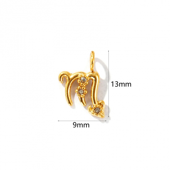 Picture of 2 PCs Eco-friendly PVD Vacuum Plating 304 Stainless Steel Charms 18K Gold Plated Scorpio Sign Of Zodiac Constellations Micro Pave Clear Rhinestone 13mm x 9mm