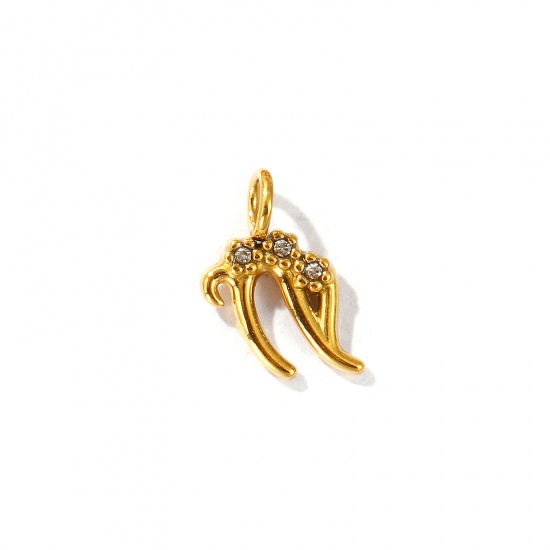 Picture of 2 PCs Eco-friendly PVD Vacuum Plating 304 Stainless Steel Charms 18K Gold Plated Capricornus Sign Of Zodiac Constellations Micro Pave Clear Rhinestone 11.5mm x 9mm