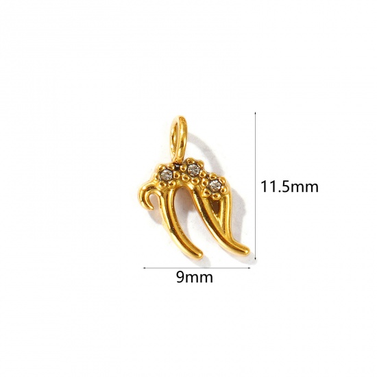Picture of 2 PCs Eco-friendly PVD Vacuum Plating 304 Stainless Steel Charms 18K Gold Plated Capricornus Sign Of Zodiac Constellations Micro Pave Clear Rhinestone 11.5mm x 9mm