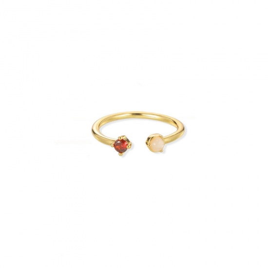 Picture of Wholesale Women's Gift Red Cubic Zirconia Open Adjustable Rings, 18K Gold Plated Brass, Stylish Dainty Jewelry Supply, 16mm(US size 5.25), 1 Piece