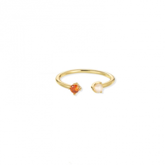 Picture of Wholesale Women's Gift Orange-red Cubic Zirconia Open Adjustable Rings, 18K Gold Plated Brass, Stylish Dainty Jewelry Supply, 16mm(US size 5.25), 1 Piece