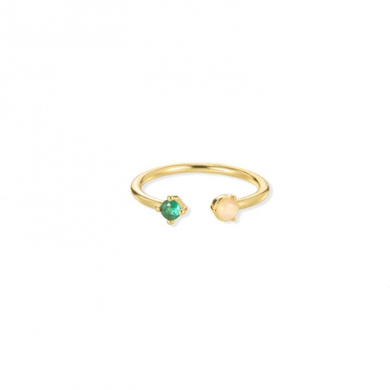 Picture of Wholesale Women's Gift Green Cubic Zirconia Open Adjustable Rings, 18K Gold Plated Brass, Stylish Dainty Jewelry Supply, 16mm(US size 5.25), 1 Piece