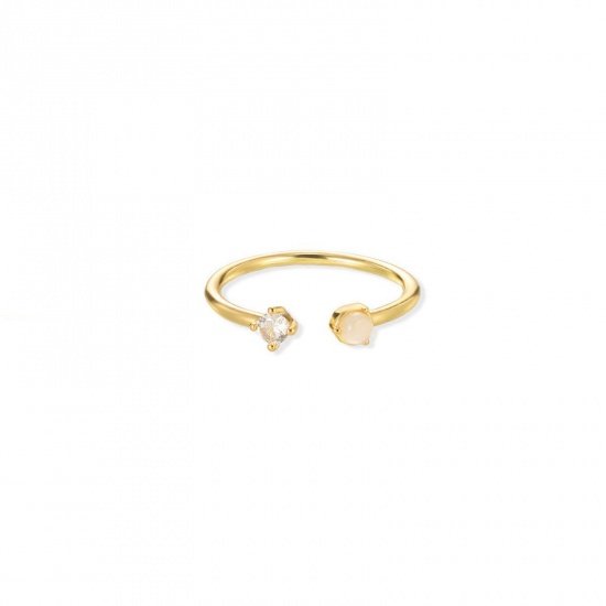 Picture of Wholesale Women's Gift Clear Cubic Zirconia Open Adjustable Rings, 18K Gold Plated Brass, Stylish Dainty Jewelry Supply, 16mm(US size 5.25), 1 Piece