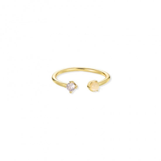 Picture of Wholesale Women's Gift Mauve Cubic Zirconia Open Adjustable Rings, 18K Gold Plated Brass, Stylish Dainty Jewelry Supply, 16mm(US size 5.25), 1 Piece