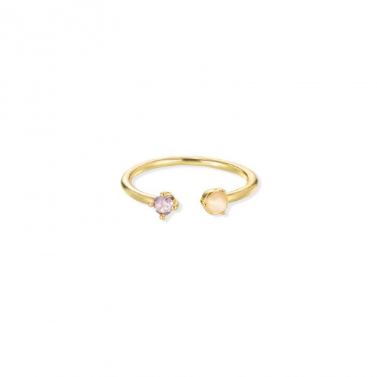 Picture of Wholesale Women's Gift Pale Lilac Cubic Zirconia Open Adjustable Rings, 18K Gold Plated Brass, Stylish Dainty Jewelry Supply, 16mm(US size 5.25), 1 Piece