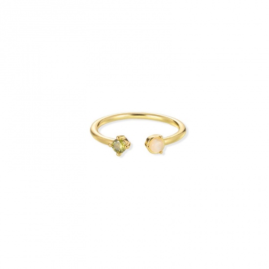 Picture of Wholesale Women's Gift Olive Green Cubic Zirconia Open Adjustable Rings, 18K Gold Plated Brass, Stylish Dainty Jewelry Supply, 16mm(US size 5.25), 1 Piece