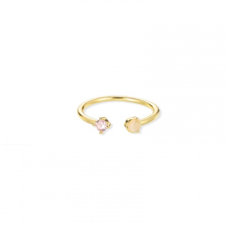 Picture of Wholesale Women's Gift Pink Cubic Zirconia Open Adjustable Rings, 18K Gold Plated Brass, Stylish Dainty Jewelry Supply, 16mm(US size 5.25), 1 Piece