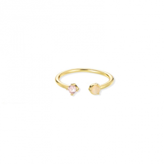 Picture of Wholesale Women's Gift Pink Cubic Zirconia Open Adjustable Rings, 18K Gold Plated Brass, Stylish Dainty Jewelry Supply, 16mm(US size 5.25), 1 Piece