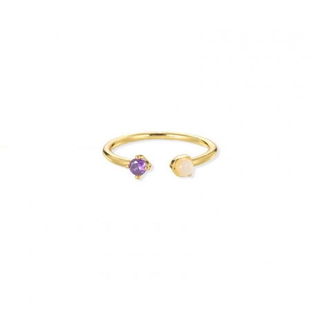 Bild von Großhandel Frauen Geschenk Violett Kubisches Zirkonia Offen Verstellbar Ring, 18K Vergoldet Messing, Stilvoll Elegant Schmuckbedarf, 16mm（US Größe:5.25), 1 Stück