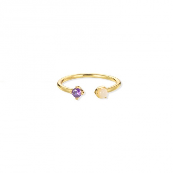 Picture of Wholesale Women's Gift Dark Purple Cubic Zirconia Open Adjustable Rings, 18K Gold Plated Brass, Stylish Dainty Jewelry Supply, 16mm(US size 5.25), 1 Piece