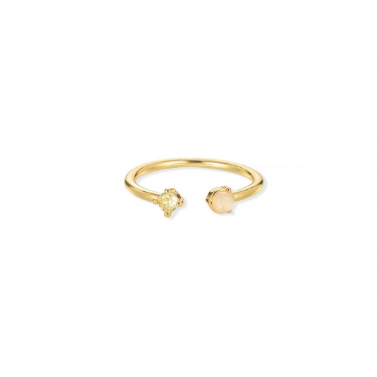 Picture of Wholesale Women's Gift Yellow Cubic Zirconia Open Adjustable Rings, 18K Gold Plated Brass, Stylish Dainty Jewelry Supply, 16mm(US size 5.25), 1 Piece